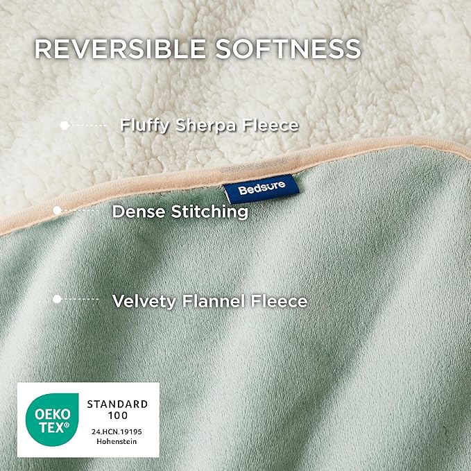 Bedsure Waterproof Blanket for Bed - Sherpa Fleece Waterproof Dog Blankets for Large Dogs, Pet Blankets for Bed/Couch/Dog Crate, Soft Plush Reversible Furniture Protector, Queen, 90"x86", Light Green