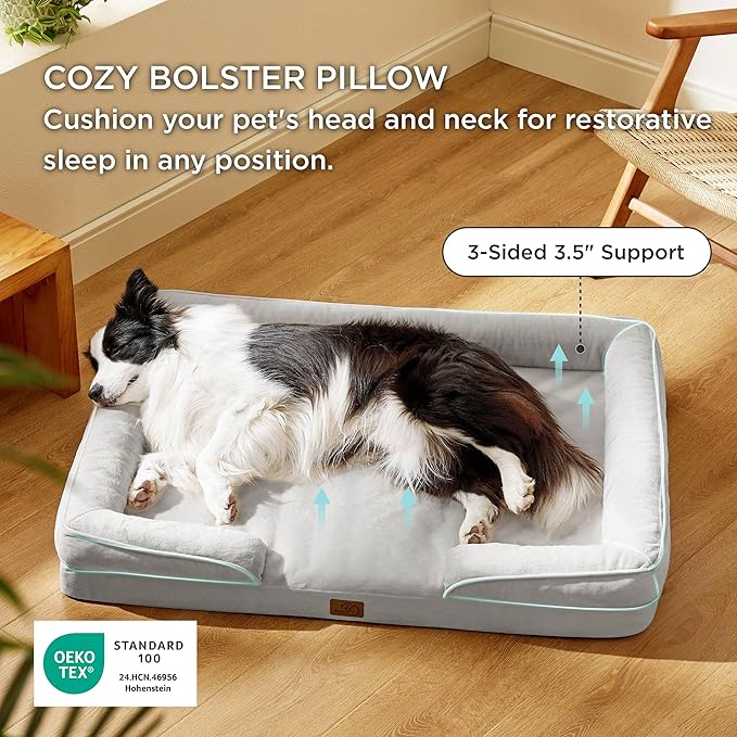 Bedsure Orthopedic Dog Beds Large Sized Dog - Washable Large Dog Cat Bed Waterproof, Comfort Dogs Couch Sofa with Washable Removable Cover, Pet Bed with Nonskid Bottom, Light Grey, 35"