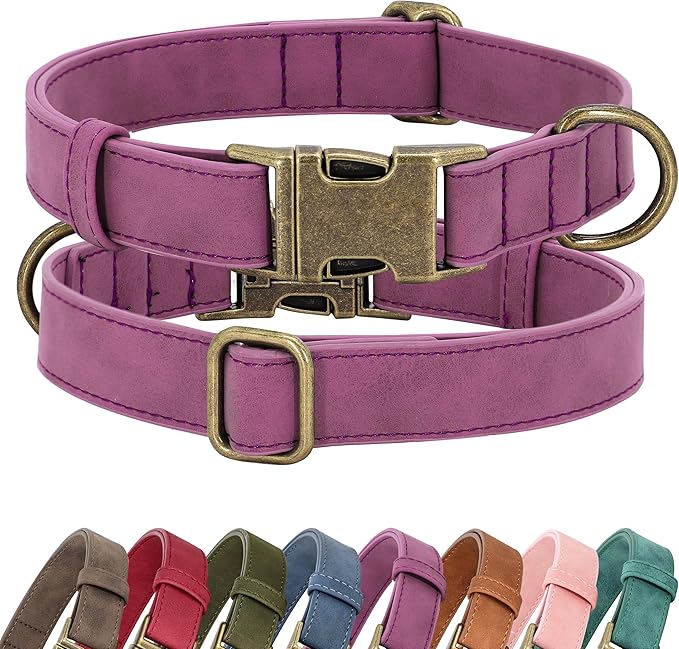 Didog Soft PU Leather Dog Collar, Stylish Quick Released Dog Collars for Large Dogs, Easy Clean Adjustable Pet Collar for Daily Walking, Purple, XL Fit 17-27" Neck