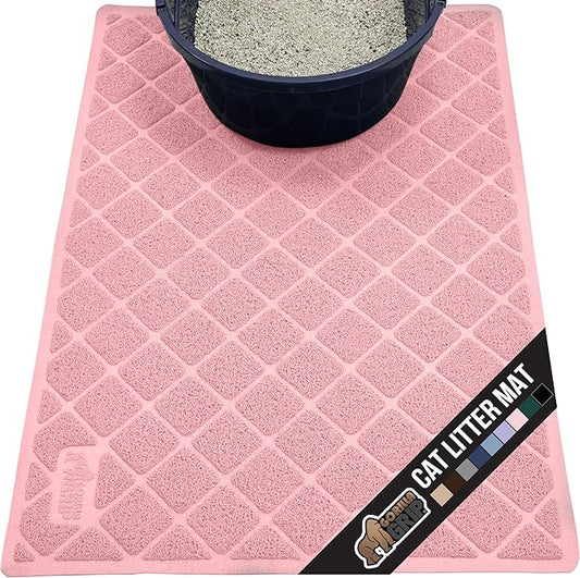GORILLA GRIP Cat Litter Box Mat, Water Resistant, US Designed Kitty Litter Trapping Mats, Easy to Clean, Scatter Control, Less Mess and Clean Floors, Kitten Supplies for Indoor Cats, 17x11 Light Pink