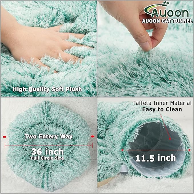 AUOON Cat Tunnel Bed for Indoor Cats - Christmas Tree Cat Tunnel, Circle Peekaboo Cat Cave with Washable Mat for Indoor Cats Kitten Kitty Puppy Rabbit Ferret (Purple)