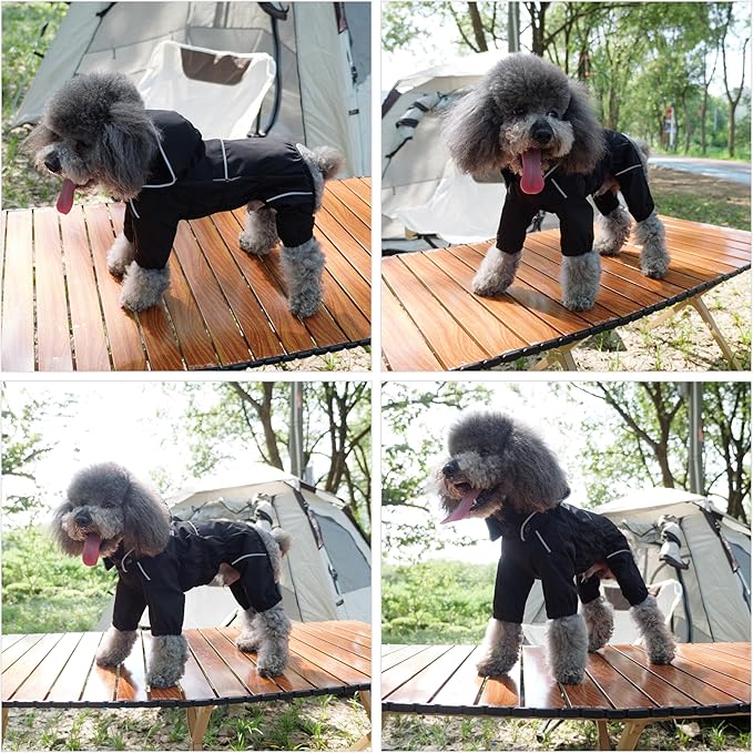 LOVELONGLONG Waterproof Dog Raincoat with Removable Hood – Outdoor Full Body Dog Jacket, Windproof Snowproof Shell Suit – All Season Pet Rain Gear Black 4XL