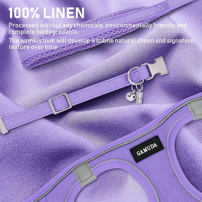 GAMUDA Small Pet Harness Collar and Leash Set, Step in No Chock No Pull Linen Fabric Soft Mesh Dog Vest Harnesses Reflective for Dogs Puppy Cats Kitten Rabbit (Purple, S)