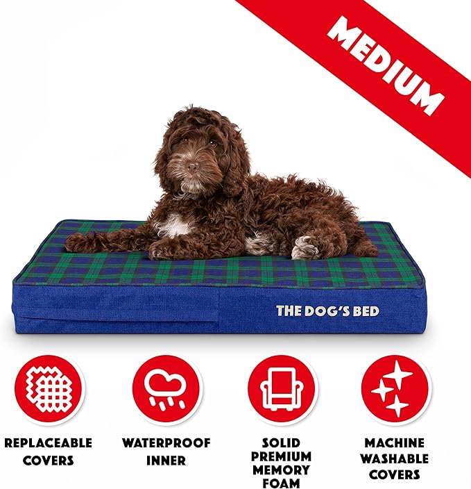 The Dog’s Bed Orthopedic Memory Foam Dog Bed, Medium Black Watch Tartan, Pain Relief Arthritis, Hip & Elbow Dysplasia, Post Surgery, Lameness Supportive, Waterproof Washable Cover, Veterinary Approved