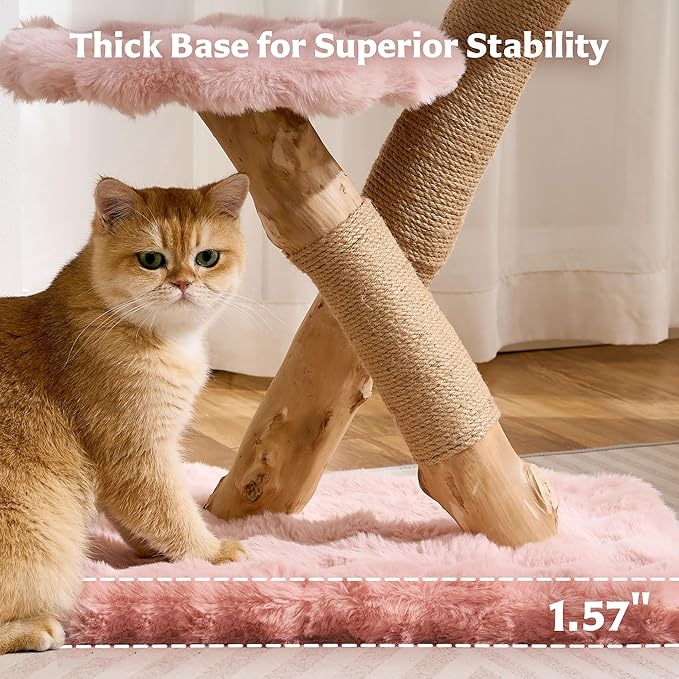 Cat Tree Modern Sturdy Solid Wood Cat Tower for Large Cat with Scratching Post for Indoor, Multifunctional Cat Tower with Cozy Bed and Platforms