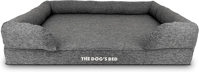 The Dog’s Bed, XL Grey Poly-Linen, Memory Foam, Pain Relief: Arthritis, Hip & Elbow Dysplasia, Post Surgery, Lameness, Supportive, Calming, Waterproof Washable Cover, Veterinary Approved
