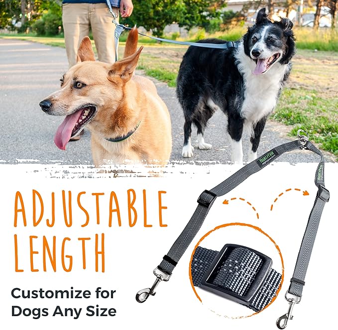 Mighty Paw Double Dog Leash - Double Leash for Two Dogs No Tangle Design. Split Lead for 2 Pets. Adjustable to Fit All Sized Breeds. Reflective Dual Pet Lead Splitter for People with 2 Pups