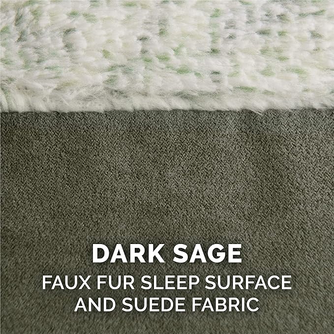 Furhaven Orthopedic Dog Bed for Large/Medium Dogs w/ Removable Bolsters & Washable Cover, For Dogs Up to 55 lbs - Two-Tone Plush Faux Fur & Suede L Shaped Chaise - Dark Sage, Large