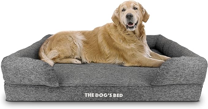 The Dog’s Bed, XL Grey Poly-Linen, Memory Foam, Pain Relief: Arthritis, Hip & Elbow Dysplasia, Post Surgery, Lameness, Supportive, Calming, Waterproof Washable Cover, Veterinary Approved
