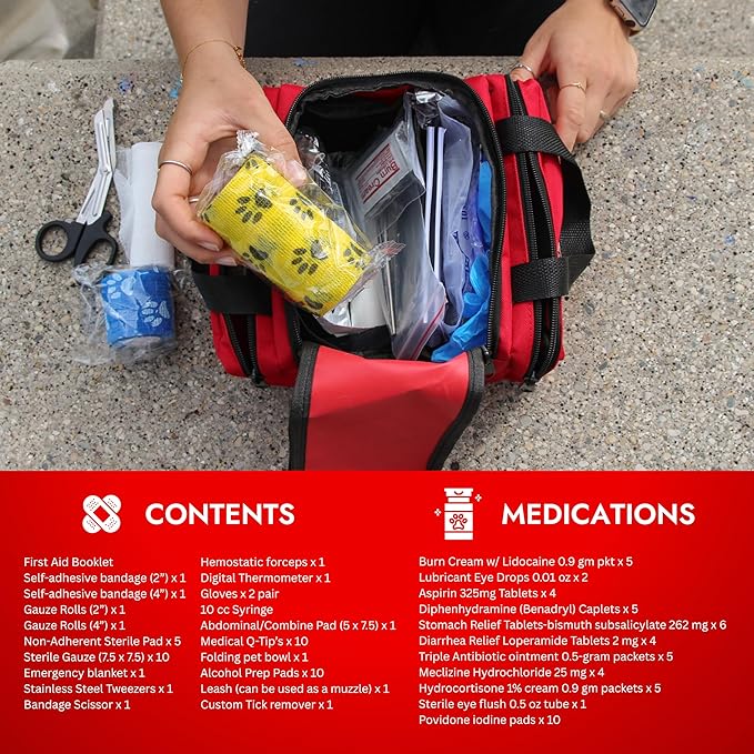 Cat & Dog First Aid Kit - Dog Emergency Kit, Health Supplies & Wound Care -with Thermometer, Bandages for Wounds - Essentials, Travel Bag (Small)