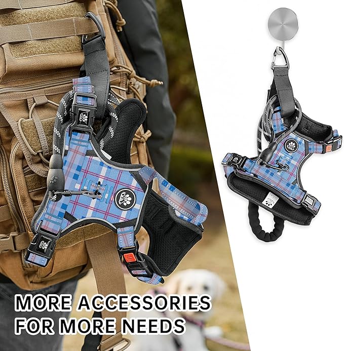 NESTROAD No Pull Dog Harness with Leash, Reflective No Choke Pet Vest Harness,Adjustable Soft Padded Dog Harness with Easy Control Handle for Large Dogs(Checkered Blue,Large)