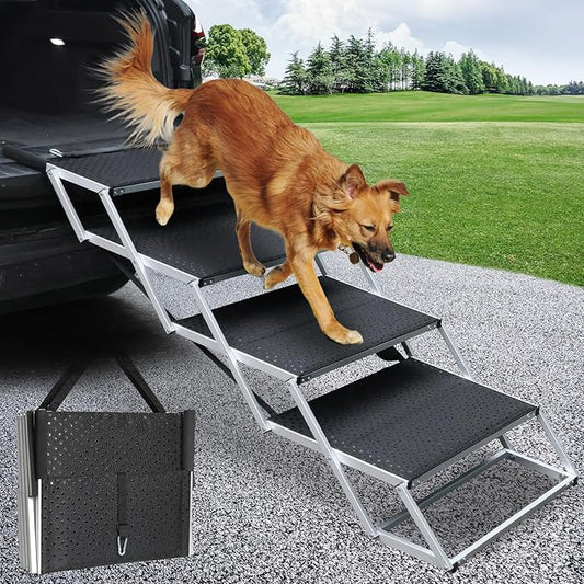 DGSL Extra Wide 4-Step Dog Ramp for Truck, SUV & Bed - Folding Steps with Non-Slip Surface, Supports Up to 250 Lbs