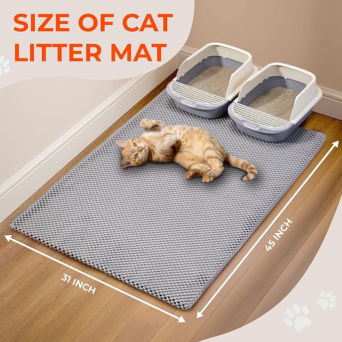 BurgeonNest Jumbo PVC Foam Cat Litter Mat XL 45x31inch Soft on Paws,Urine-Proof & Water Resistant Cat Mat, Double Layer Traps Litter from Box, Scatter Control, Easy Clean – Gray