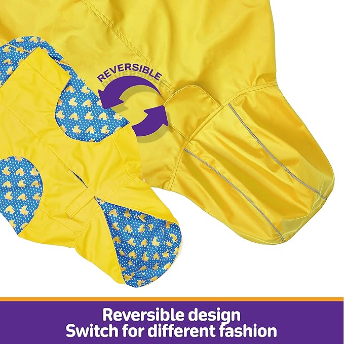 Dog Raincoat Reversible, Single Side Slicker Poncho Adjustable Waterproof Dog Rain Jacket with Leash Hole/Reflective Stripe Hooded Snowproof Windproof Clothes for Small to 3X-Large Dogs, 2XL