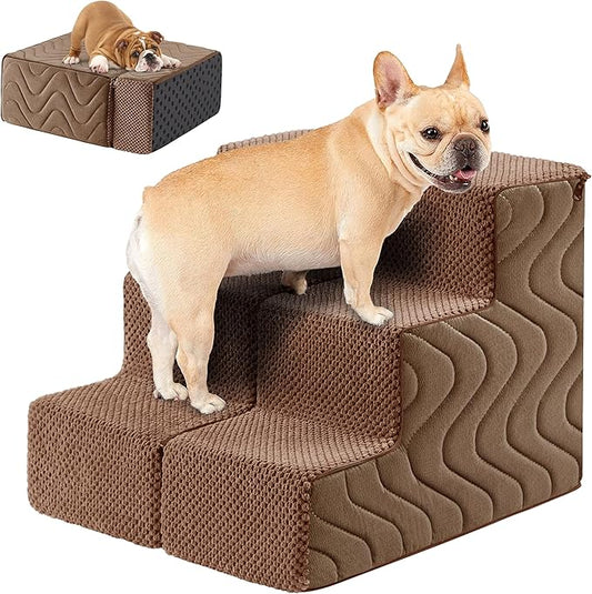 Dog Stairs for Bed, Dog Steps for Bed, Pet Steps for Small Dogs and Cats, Non-Slip Balanced Pet Ramp Indoor (Brown, 13.8" H x 14.5" W x 18" L, 3)