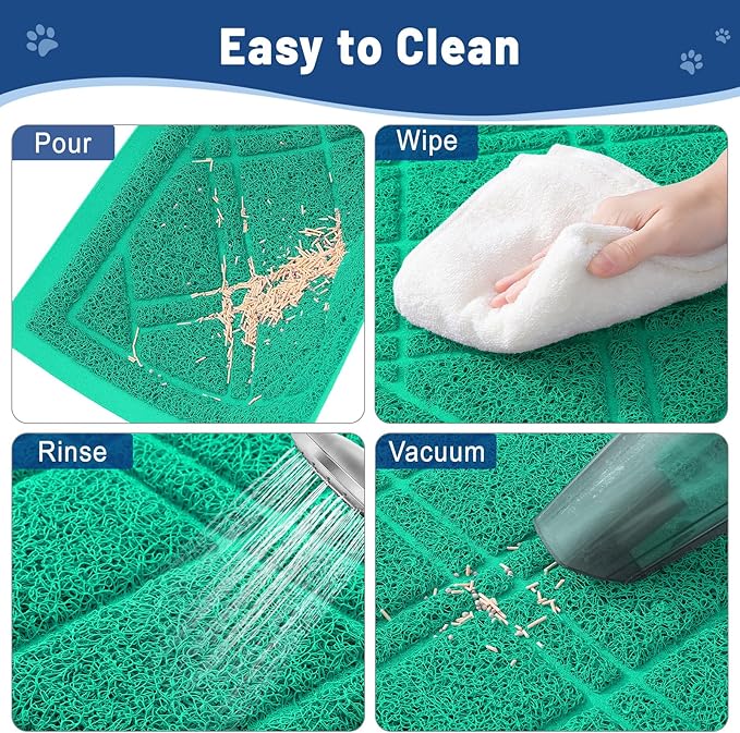 Smiry Cat Litter Box Mat 47x32, Non-Slip Water Resistant Litter Trapping Mat, Easy Clean Less Waste and Urine-Locking Cat Carpet for Indoor, Green