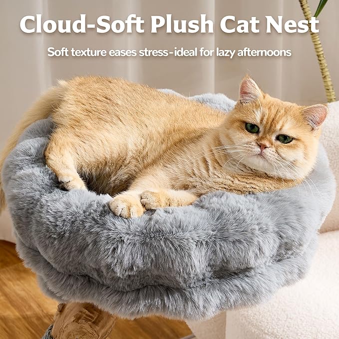 Cat Tree Modern Sturdy Solid Wood Cat Tower for Large Cat with Scratching Post for Indoor, Multifunctional Cat Tower with Cozy Bed and Platforms