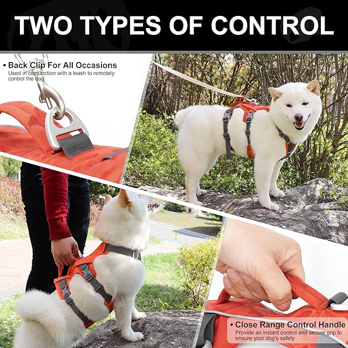 Escape Proof Dog Harness Small Sized Dog, Lightweight Full Body Pet Vest with Lift Handle & Leash Clip, Reflective Adjustable No Slip Dog Harness for Daily Walking(Vermilion,Chest:16-27")