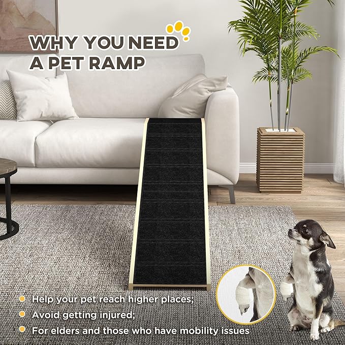 PawHut Dog Ramp for Bed, Pet Ramp for Dogs with Non-Slip Carpet and Top Platform, 74" x 16" x 25", Natural