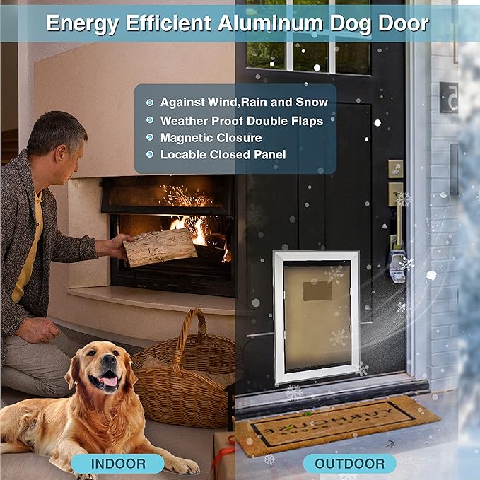 Extra Large Dog Door for Walls Heavy Duty Aluminum Doggy Door with Telescoping Tunnel Energy Efficient Double Flaps Pet Door for Large and Extra Large Doggies Up to 220 lbs, Weatherproof