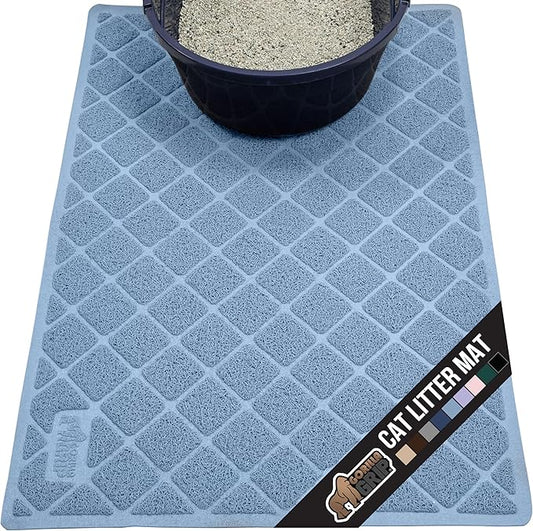 GORILLA GRIP Cat Litter Box Mat, Water Resistant, US Designed Kitty Litter Trapping Mats, Easy to Clean, Scatter Control, Less Mess and Clean Floors, Kitten Supplies for Indoor Cats, 24x17 Light Blue