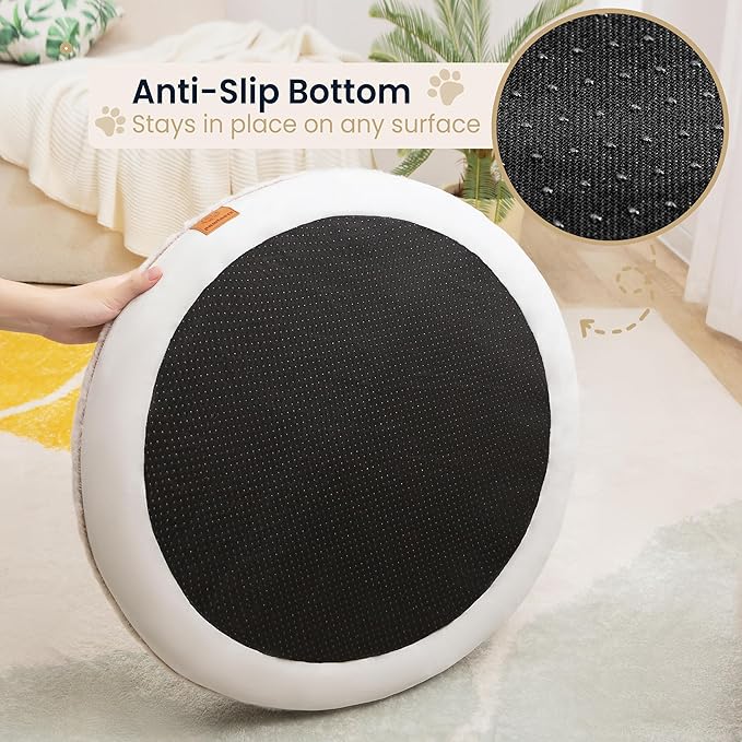 Round Donut Dog Bed – Luxury Orthopedic Dog Beds with Memory Foam – Calming Bolster Pet Bed, Water-Resistant, Washable Plush Cover, Premium Zipper – Small Dogs & Cats (21 Inches)