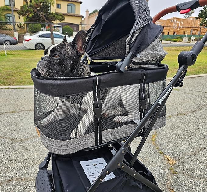 ROODO Fashion 3-in-1 Dog Cat Stroller with Detachable Carrier&Car Seat Combo Best Lightweight Folding Portable All-Terrain Travel Pet Gear Puppy Doggie Kitty Stroller for up to 35 lbs(Grey Lattice)