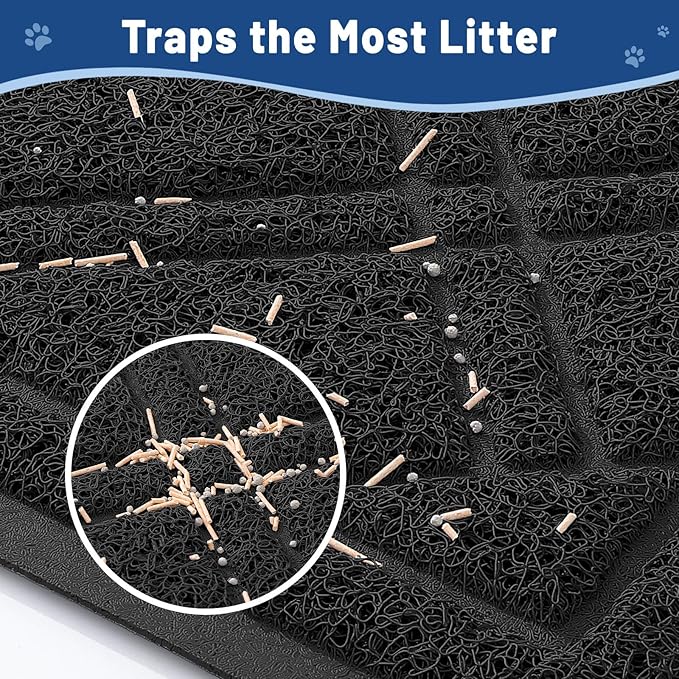Smiry Cat Litter Box Mat 30x17, Non-Slip Water Resistant Litter Trapping Mat, Easy Clean Less Waste and Urine-Locking Cat Carpet for Indoor, Black