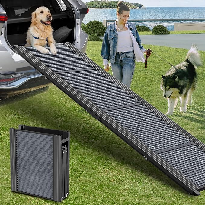 Dog Ramp for Car 71" Extra Long & 17.2" Wide Folding Dog Ramps for Large Dogs with Non-Slip Rug Surface Portable Dog Car Ramp for SUV Car & Truck, Outdoor Dog Ramp Up to 270 LBS