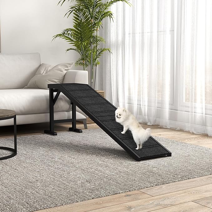 PawHut Dog Ramp for Bed, Pet Ramp for Dogs with Non-Slip Carpet and Top Platform, 74" x 16" x 25", Black
