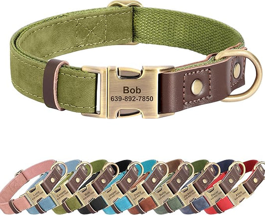 Personalized Dog Collars, Custom Soft PU Leather Dog Collar with Pet Name and Phone Number for Medium Dogs, Adjustable and Durable Pet Collars with Quick Release Metal Buckle,M(13-19")