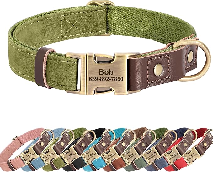 Personalized Dog Collars, Custom Soft PU Leather Dog Collar with Pet Name and Phone Number for Small Dogs, Adjustable and Durable Pet Collars with Quick Release Metal Buckle,S(10-15")