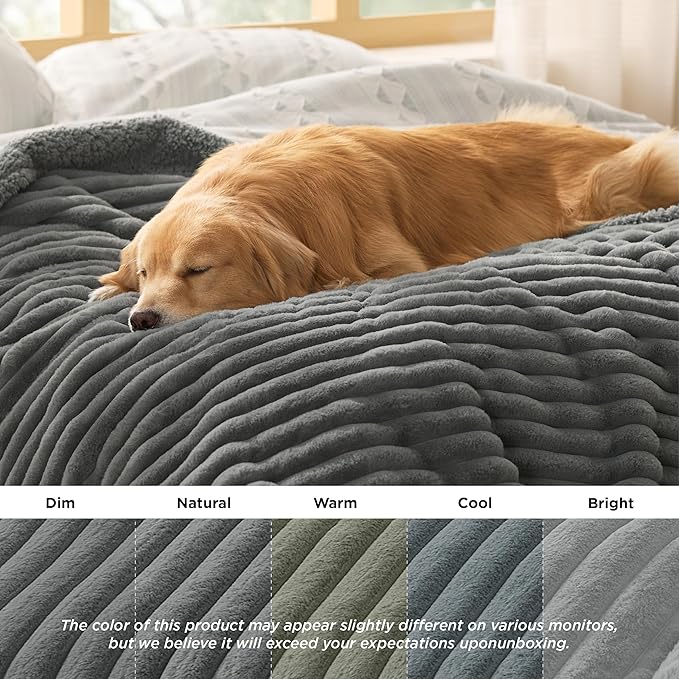 Bedsure Waterproof Dog Blankets for Large Dogs - Soft Puppy Cat Blanket Corduroy Fleece for Couch Protector Washable, Cozy Calming Reversible Furniture Protection for Pet,40"x50", Warm Grey