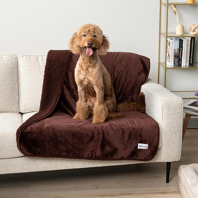 PetAmi Waterproof Dog Blanket for Extra Large Dogs, Pee Proof Pet Blanket for Bed Couch, Reversible Water Proof Blanket for Puppy Indoor Cat, Soft Dog Crate Cover Washable, Queen 90x90 Brown