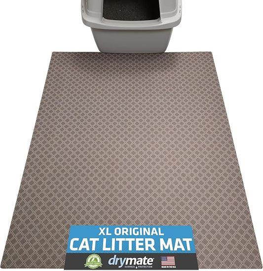 Drymate XL Original Cat Litter Mat, Contains Mess from Box, Protects Floors, Urine-Proof, Machine Washable, Soft on Kitty Paws, Absorbent, Waterproof (USA Made, Recycled Content) (29”x36”)(Taupe)