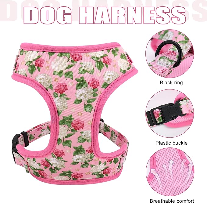 Beirui Cute Girl Dog Collars, Harnesses & Leashes Set - Adjustable Dog Collar and Leash Set with Flower - Soft Mesh Dog Vest Harness for Puppies Small Medium Dogs (Pink,XS)