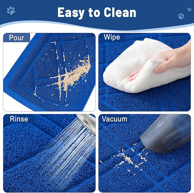 Smiry Cat Litter Box Mat 47x32, Non-Slip Water Resistant Litter Trapping Mat, Easy Clean Less Waste and Urine-Locking Cat Carpet for Indoor, Blue