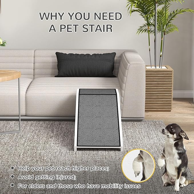 PawHut Dog Ramp for Bed, Pet Ramp for Dogs with Non-Slip Carpet and Top Platform, 49" x 16" x 14", White
