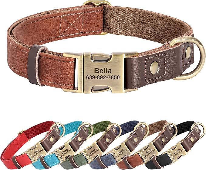 Personalized Dog Collars, Custom Soft PU Leather Dog Collar with Pet Name and Phone Number for Large Dogs, Adjustable and Durable Pet Collars with Quick Release Metal Buckle,XL(17-26")