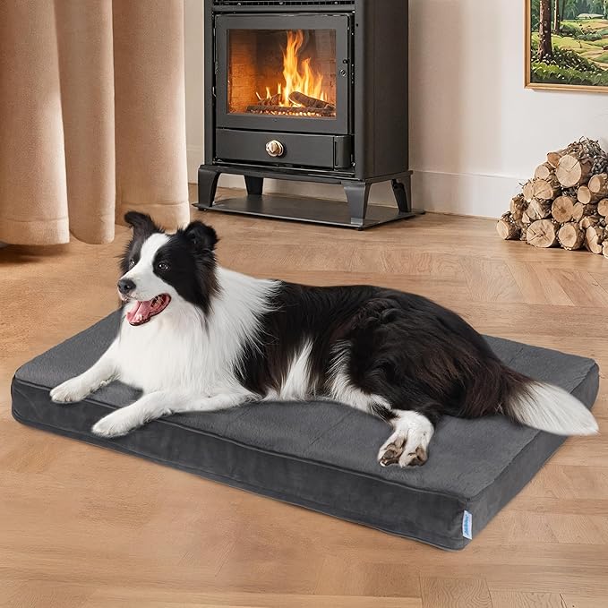 Dog Bed for Large Dog - Orthopedic Pet Beds with Memory Foam, Waterproof Removable Washable Cover with Non-Slip Bottom, Grey, 35" L x 23" W x 3" H