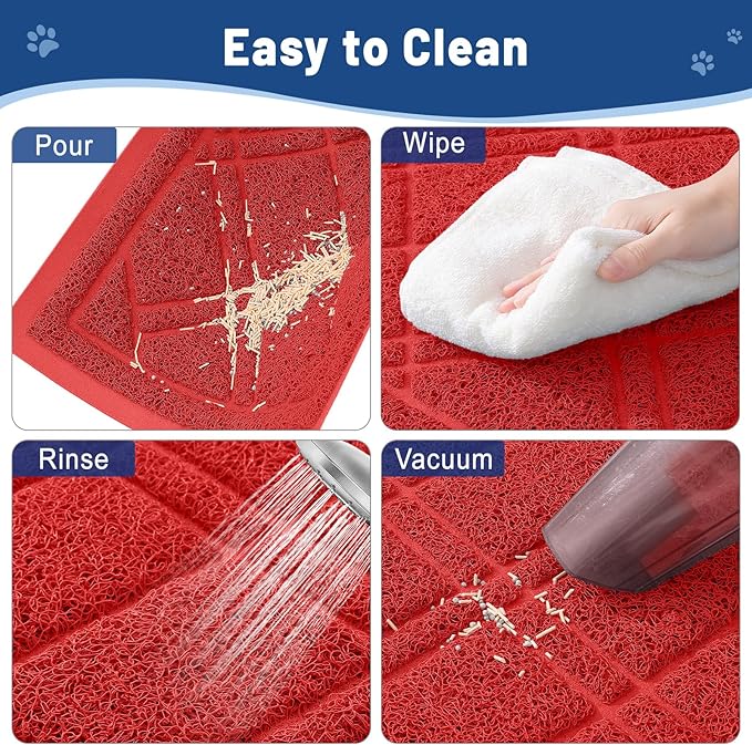 Smiry Cat Litter Box Mat 30x17, Non-Slip Water Resistant Litter Trapping Mat, Easy Clean Less Waste and Urine-Locking Cat Carpet for Indoor, Red