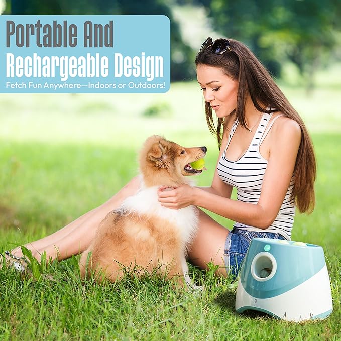 Automatic Dog Ball Launcher for Small Dogs – Dog Ball Thrower Fetch Machine - Indoor Outdoor Interactive Toy with 3 Mini Tennis Balls 2 Inch