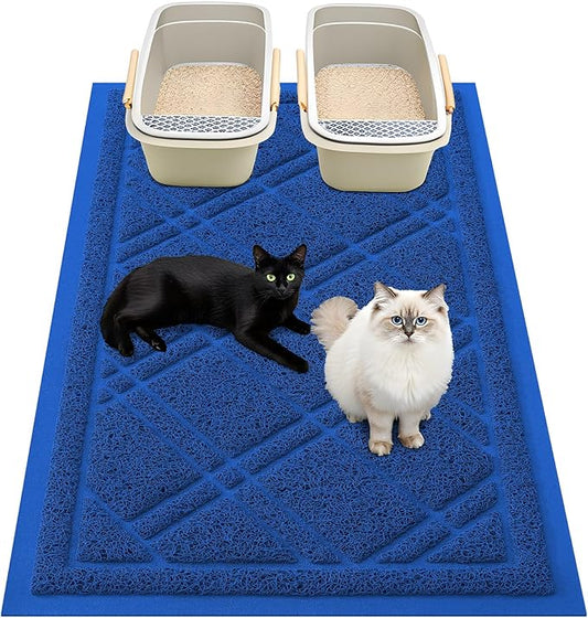 Smiry Cat Litter Box Mat 47x32, Non-Slip Water Resistant Litter Trapping Mat, Easy Clean Less Waste and Urine-Locking Cat Carpet for Indoor, Blue