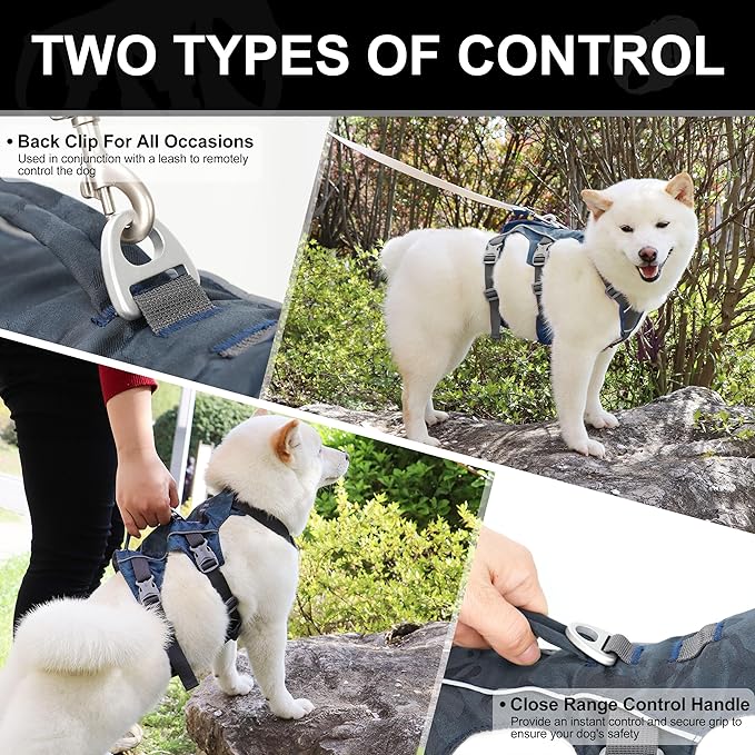 Escape Proof Dog Harness, Lightweight Full Body Pet Vest with Lift Handle and Leash Clip, Reflective Adjustable Small Dog Harness for Daily Walking(Grey,Chest:14-22")