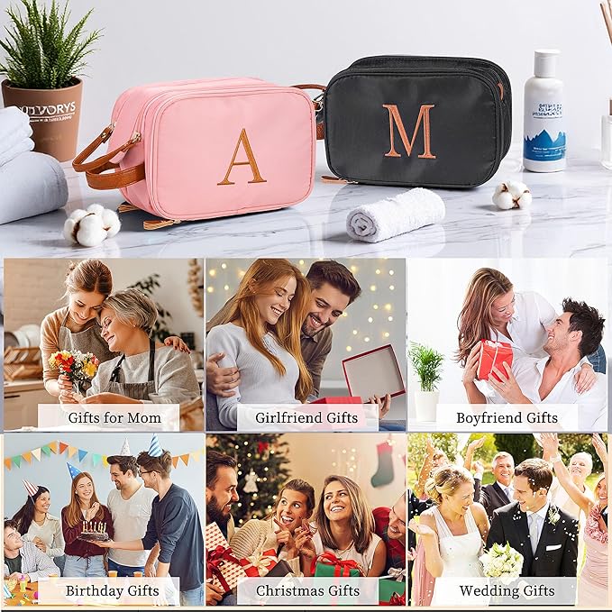 YOOLIFE Initial Toiletry Bag - Black Toiletry Bag Makeup Bags Travel, Gifts for Boyfriend Husband Father, Personalized Initial Dopp Kit Travel Toiletries, Personalized Birthday Gifts Letter L Black