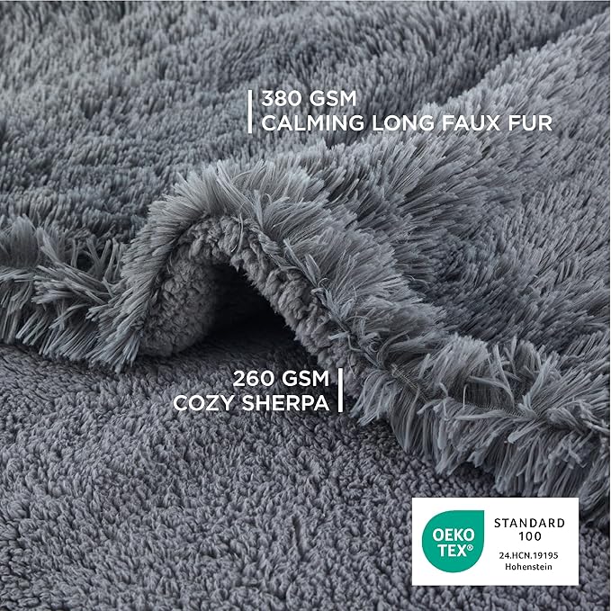 Bedsure Waterproof Dog Blankets for Large Dogs - Cat Blanket for Couch Protector Washable Long Faux Fur,Calming Soft Reversible Throw Furniture Protection for Puppy Pet, 50"x60", Grey