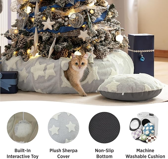 Lesure Cat Tunnel Bed for Indoor Cats - Cute Cat Donut Tunnel Toys for Small Large Cats with Washable Circle Cushion, Round Pet Peekaboo Cave Toy for Kitten/Puppy/Rabbit, Standard Galaxy Grey
