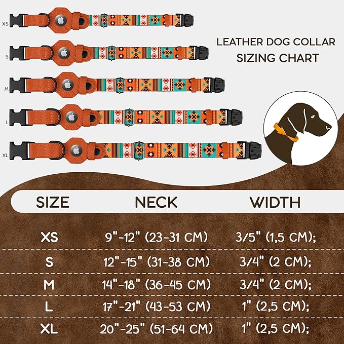 AirTag Dog Collar with Metal Buckle - Printed Nylon Soft Leather Dog Collar with Apple AirTag Holder - Secure Tracking GPS Pet Collars for Girl Boy Small Large Dogs (M, 14"-18" Neck Fit, Southwest)