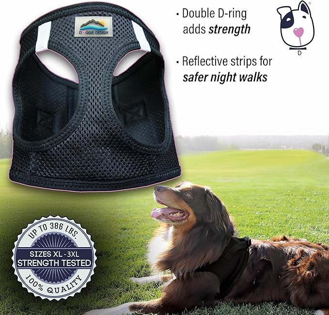 Doggie Design Dog Harness - No Choke Dog Harness, Dog Vest, Mesh Polyester, Pet Harness, Simple Step in and Go Design, Harness for Dog - Black, X-Large
