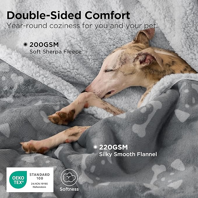 Bedsure Waterproof Blanket for Bed - Soft Print Sherpa Fleece Pet Cat Dog Blankets for Large Dogs Couch Protection, Soft Plush Reversible Furniture Protector, Twin Size, 60"x80", Smokey Grey